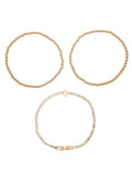 Goldtone and Crystal Beaded Stretch Bracelets, 3 Pieces, Initial Letter C