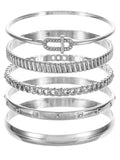 Silvertone Bangle Bracelet Set, 5 Bracelets