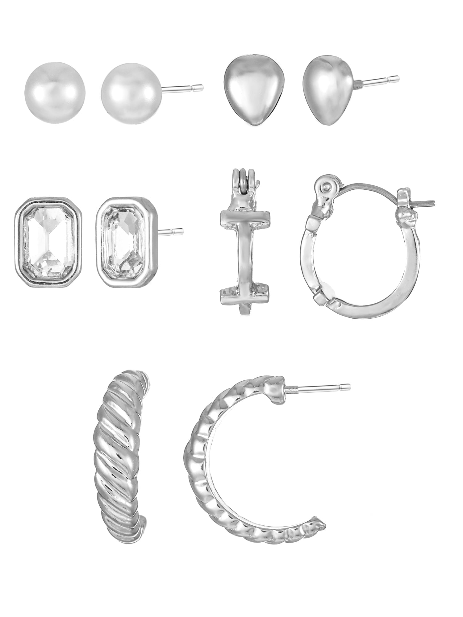 Silvertone Multi Earring Set, 5 Pairs, Initial B