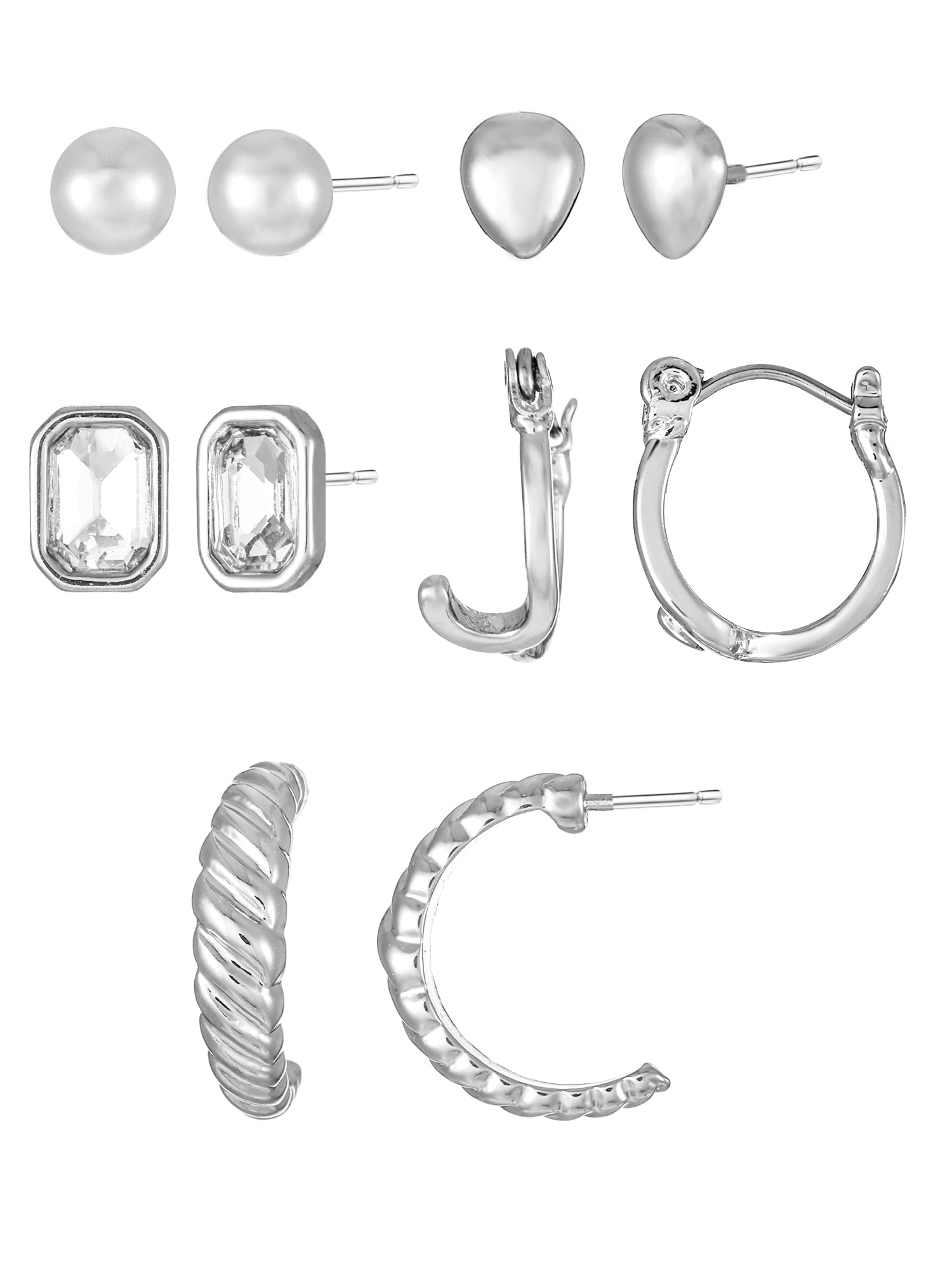 Silvertone Multi Earring Set, 5 Pairs, Initial B