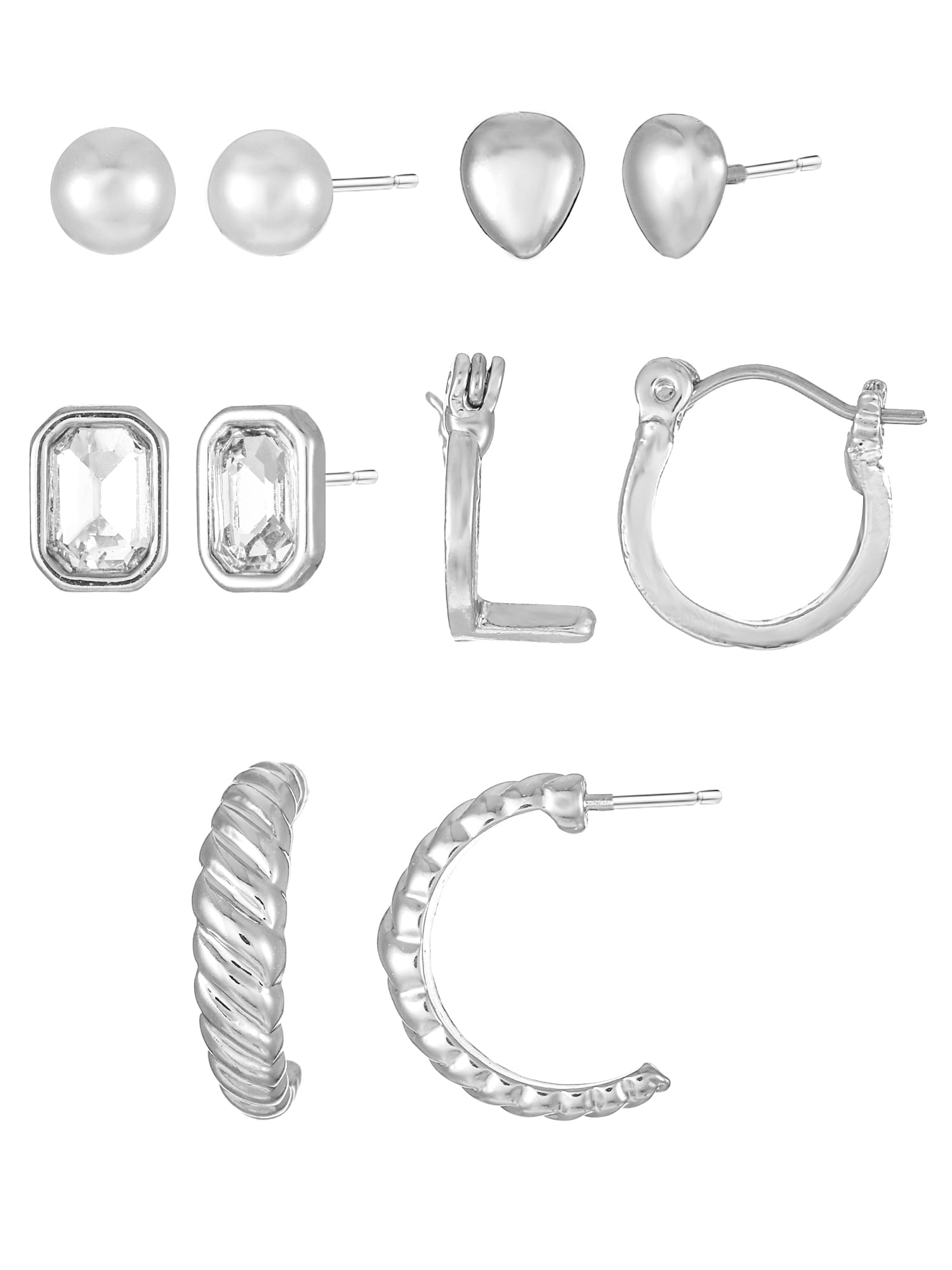 Silvertone Multi Earring Set, 5 Pairs, Initial B