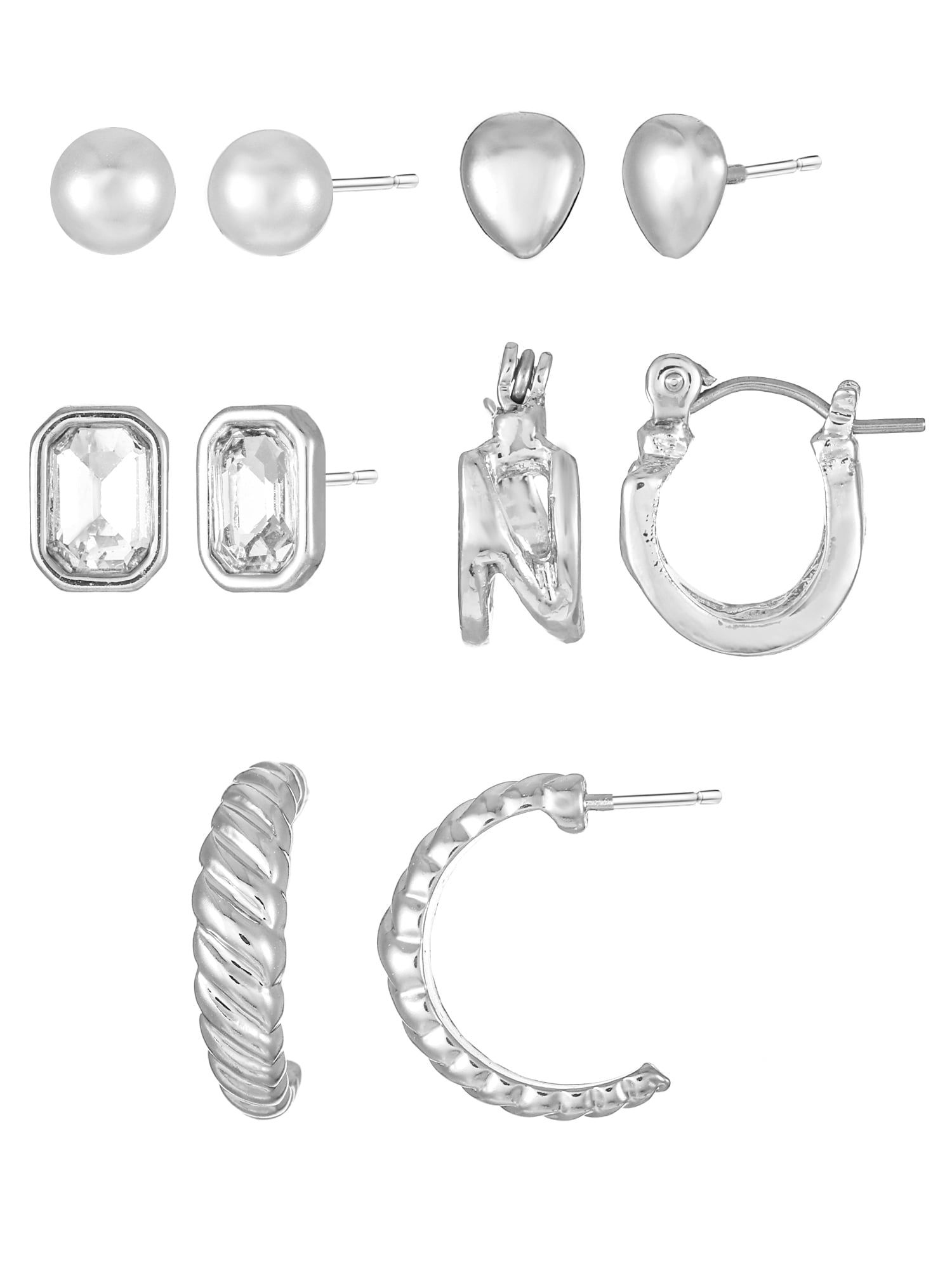 Silvertone Multi Earring Set, 5 Pairs, Initial B
