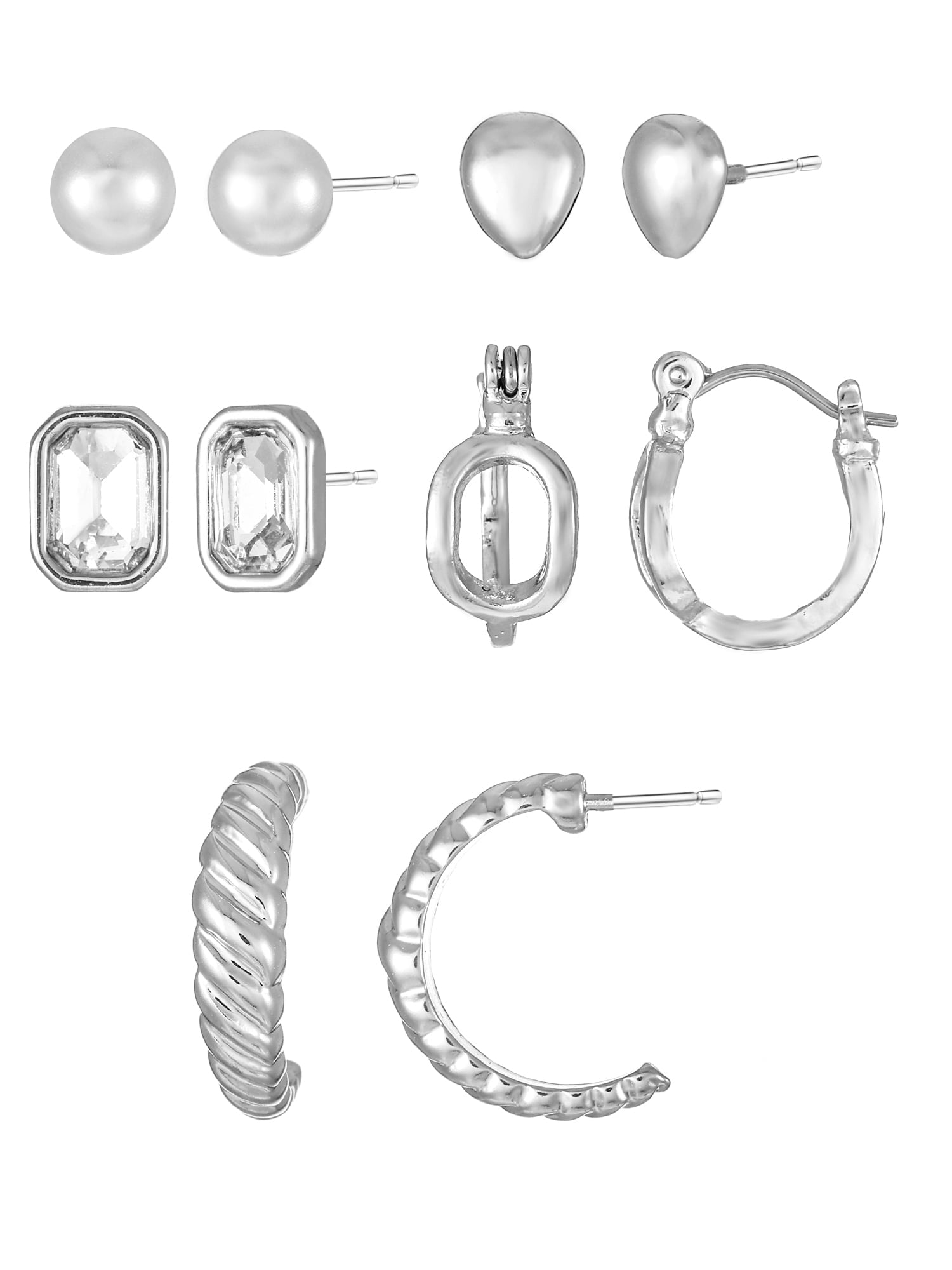 Silvertone Multi Earring Set, 5 Pairs, Initial B