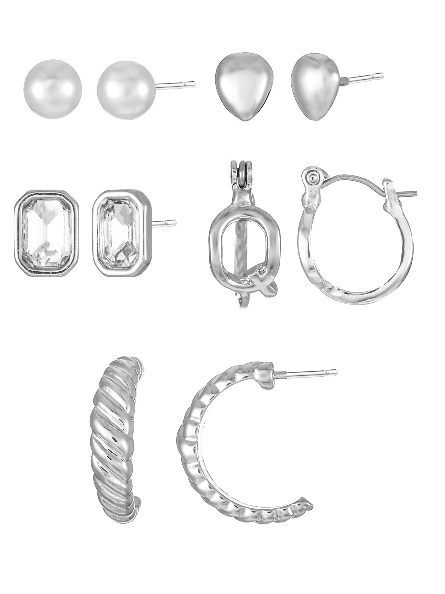 Silvertone Multi Earring Set, 5 Pairs, Initial B