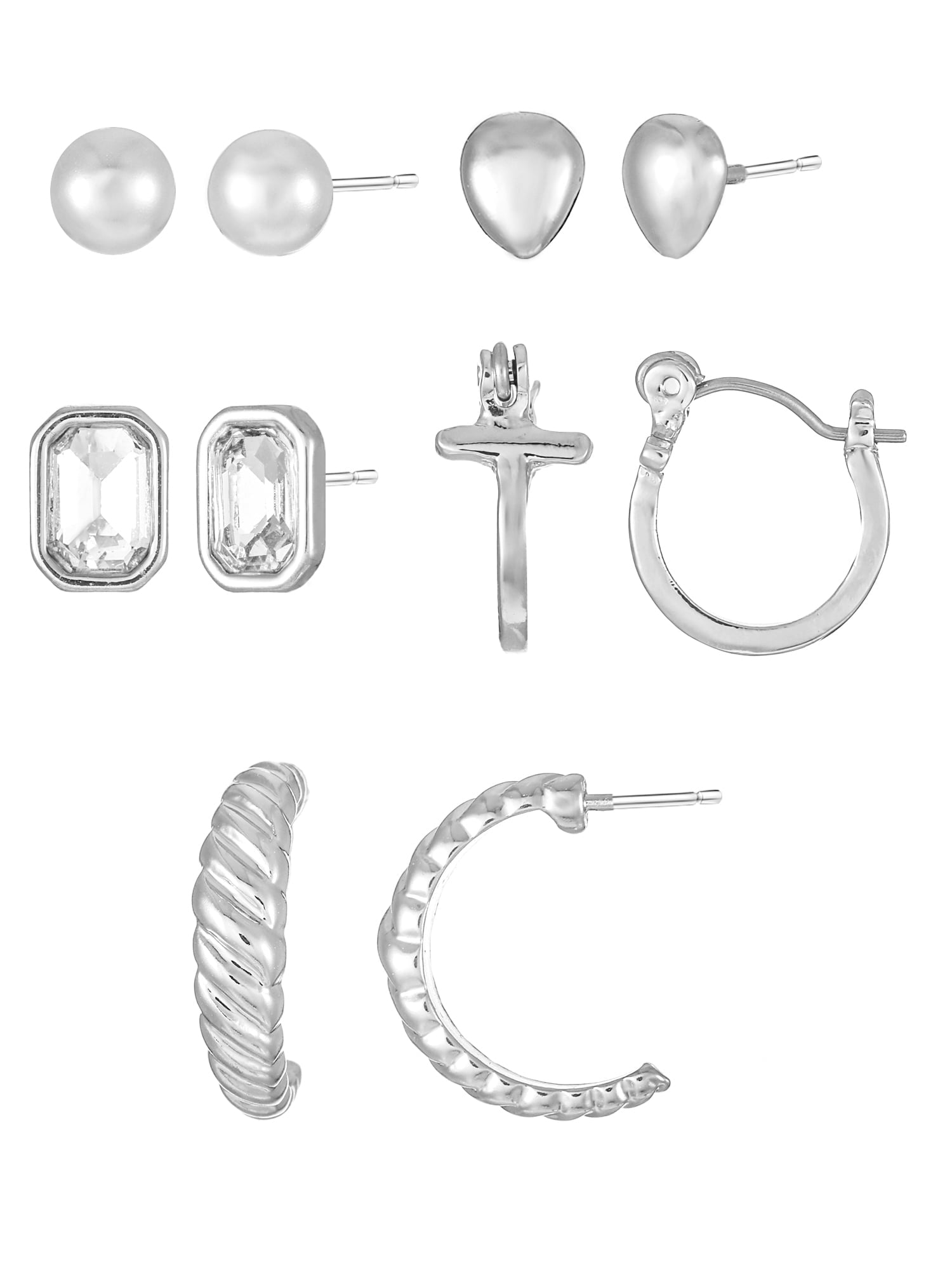 Silvertone Multi Earring Set, 5 Pairs, Initial B