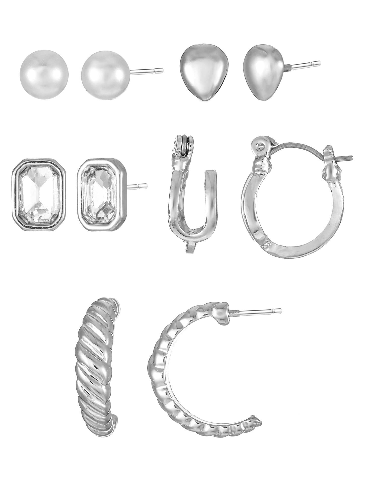 Silvertone Multi Earring Set, 5 Pairs, Initial B