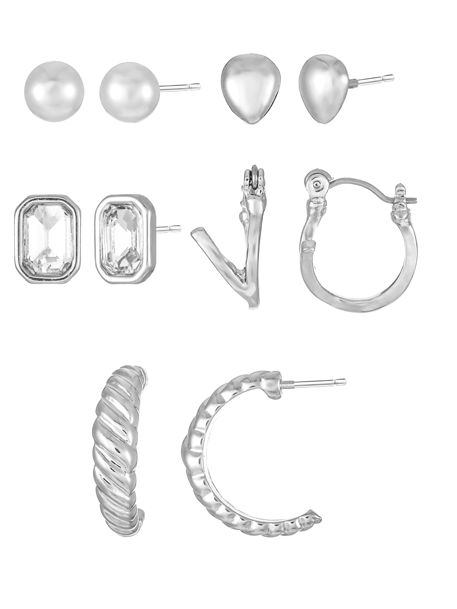 Silvertone Multi Earring Set, 5 Pairs, Initial B