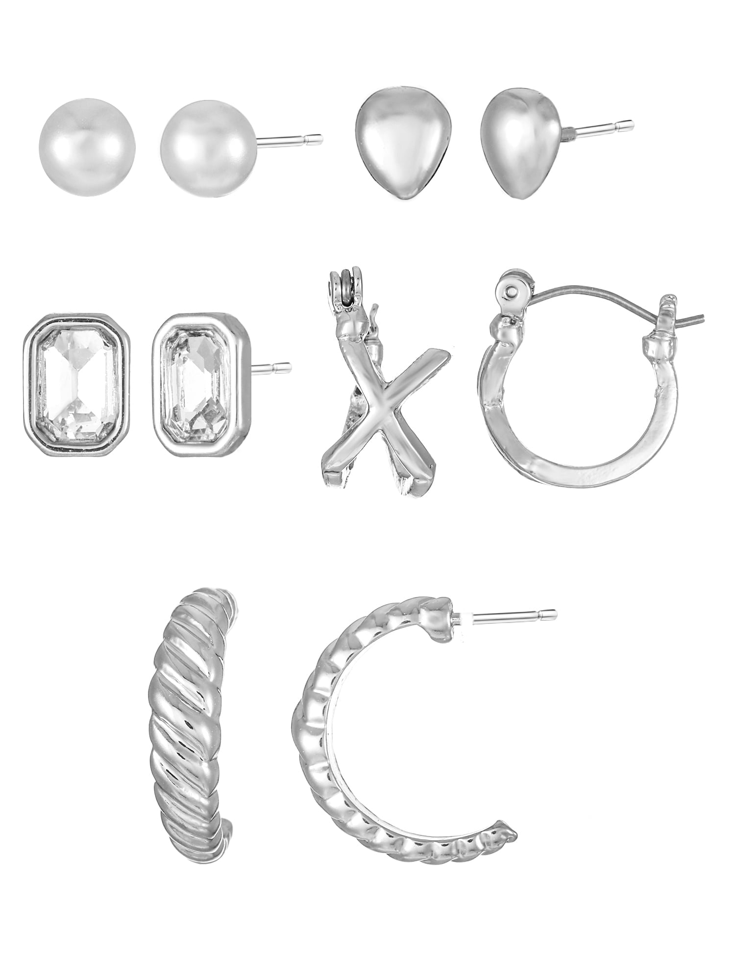 Silvertone Multi Earring Set, 5 Pairs, Initial B