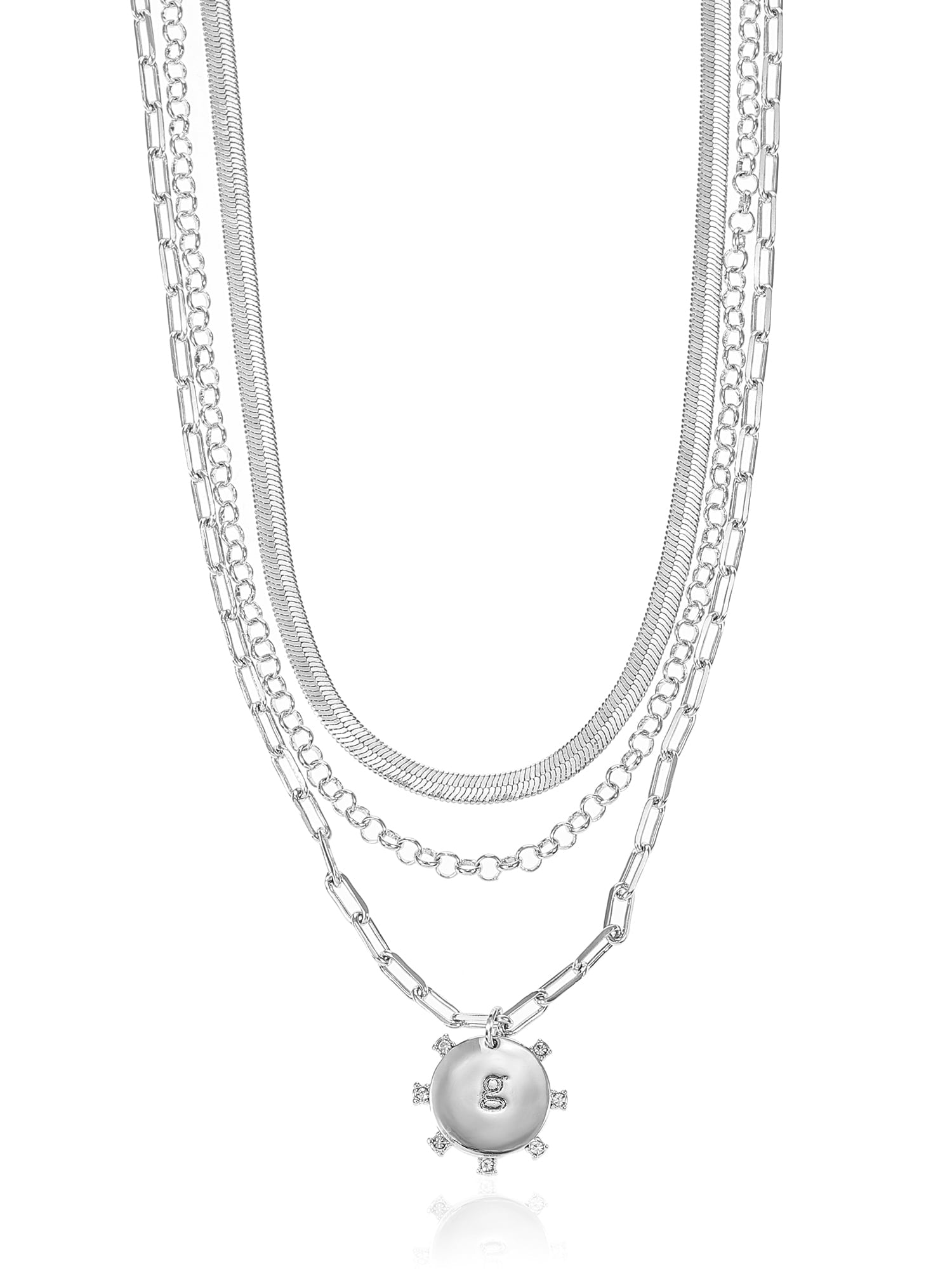 Silvertone Necklace, 3 Piece, Initial A