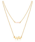 Women's Tone Delicate Duo Layered Peach Glass Bead and Leaf Necklaces.