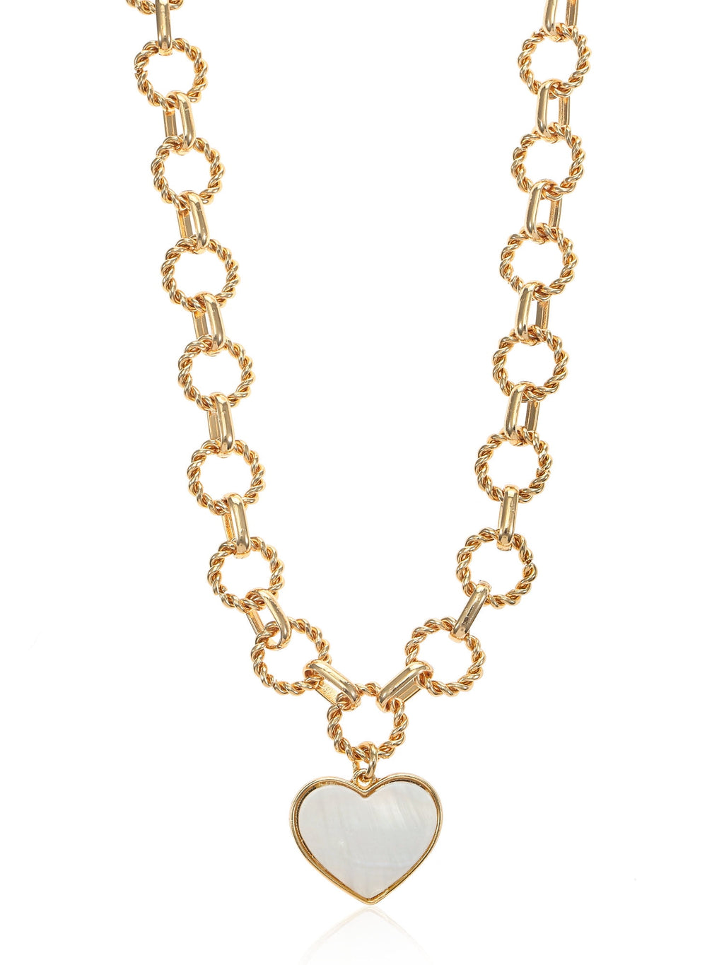 Women's Tone Mother of Pearl Heart Statement Necklace