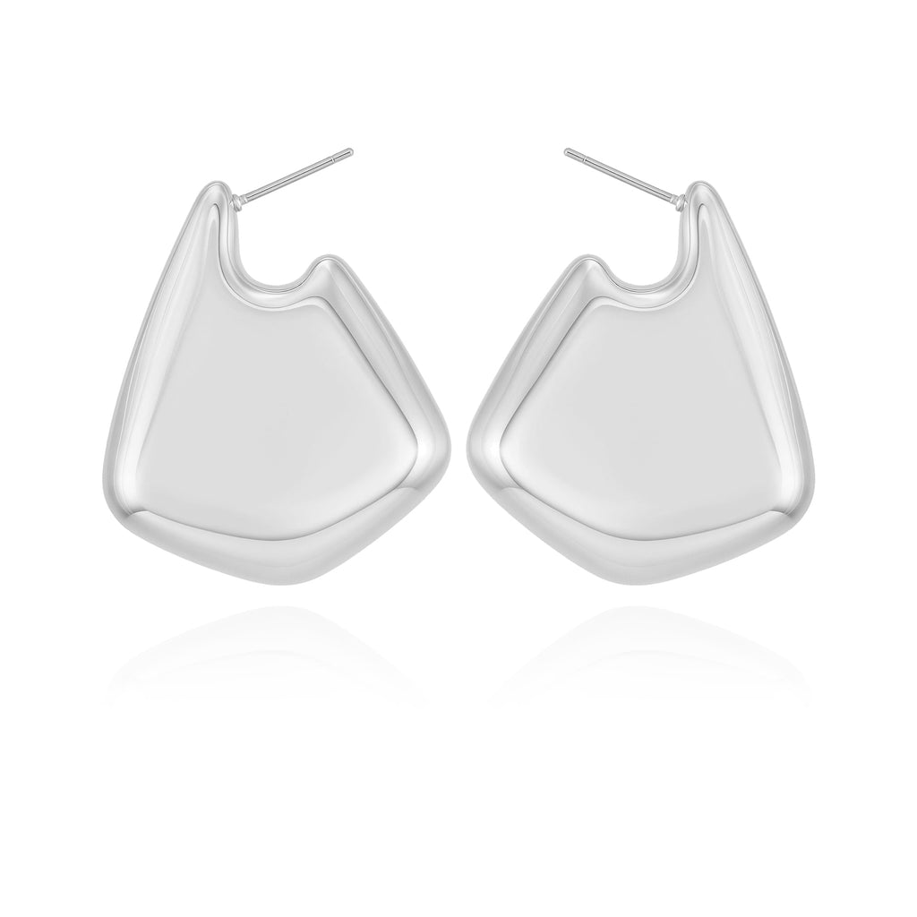 Women's Silvertone Large Bean Stud Earring