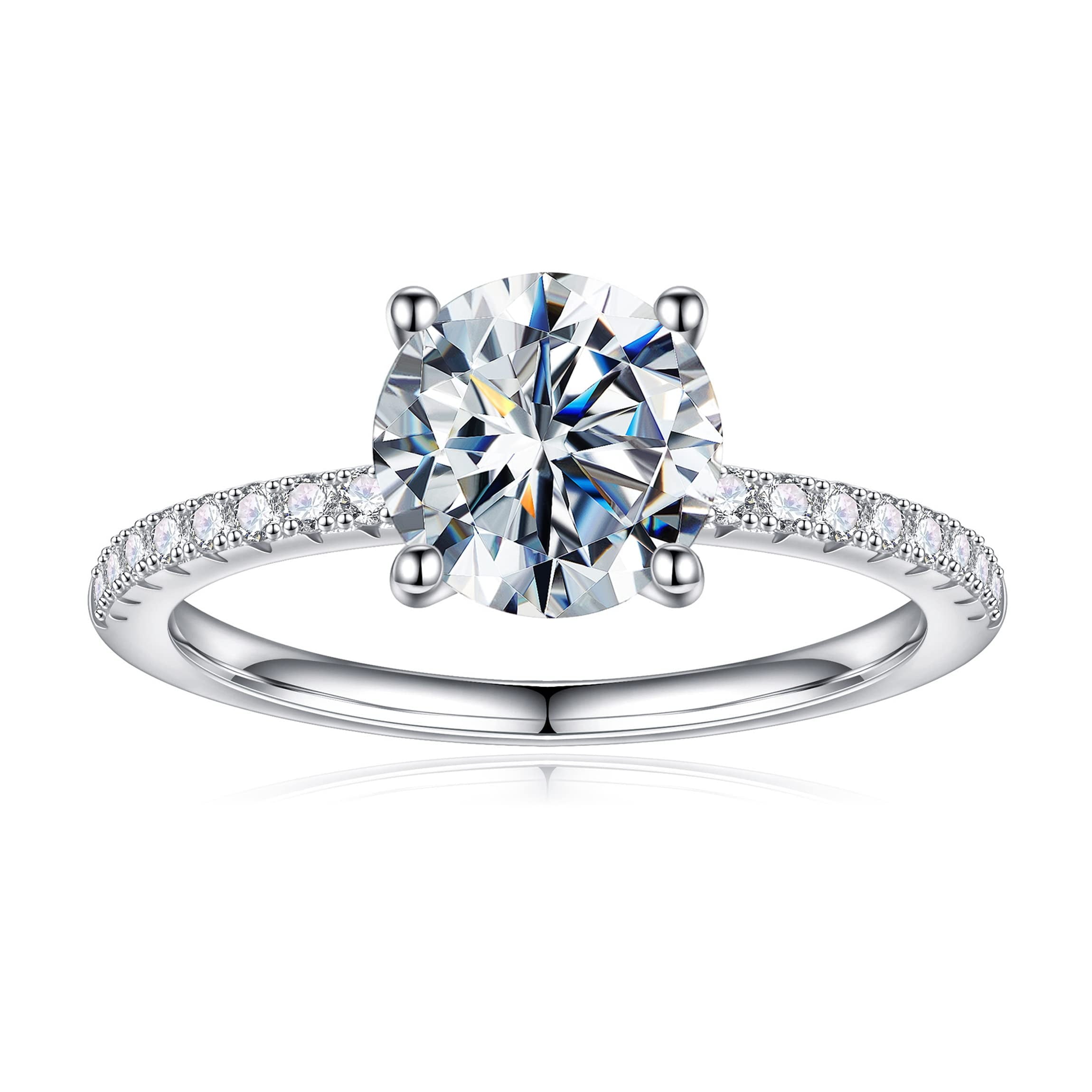 Engagement Rings for Women 1.5ct Brilliant Round Cut Rhodium Plated Solid S925 Sterling Stackable Jewelry Wedding Bands Valentines Day Gifts for Women
