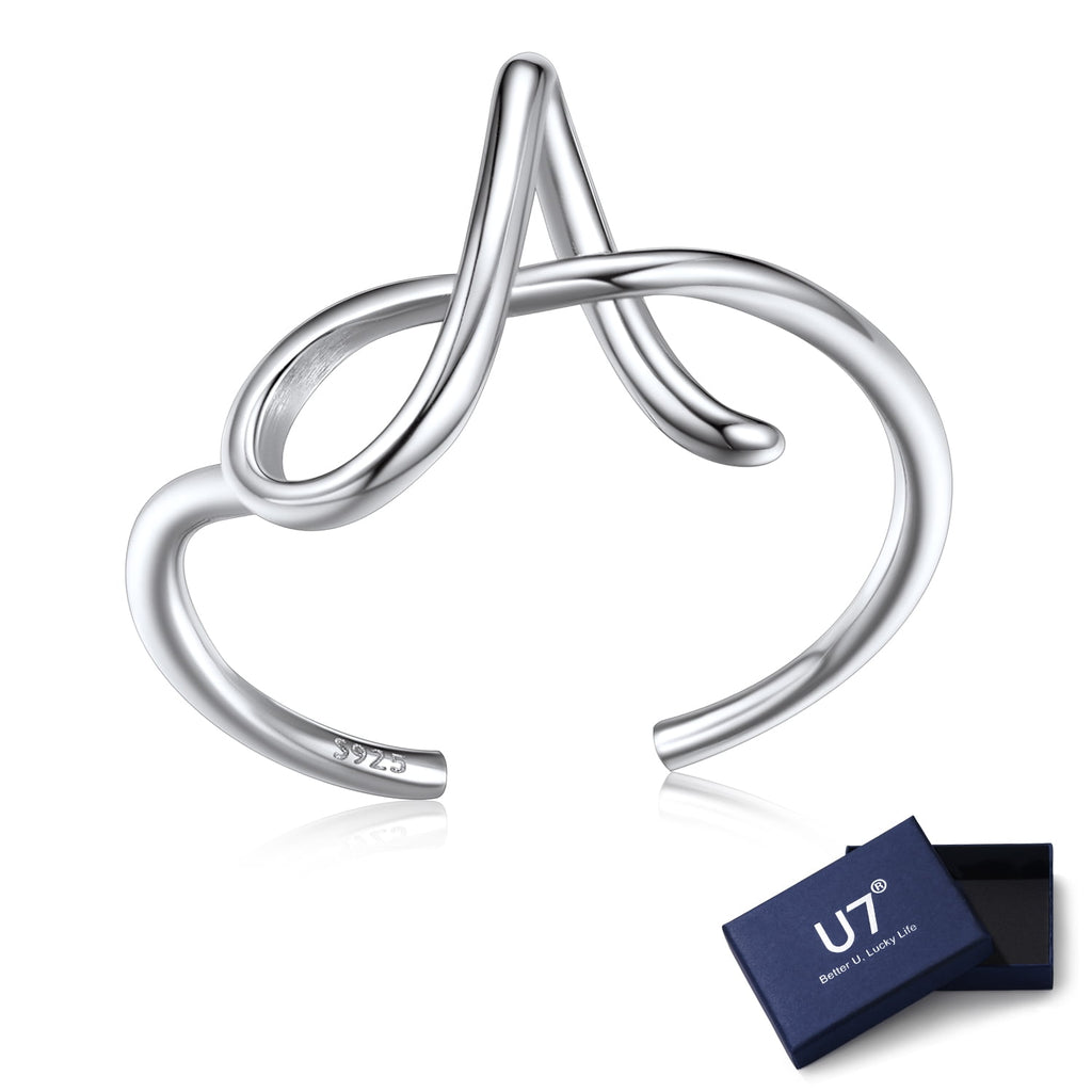 Sterling Ring for Women Adjustable Open Initial Rings Twisted Stackable Dainty Valentines Gifts Jewelry for Mom Daughter