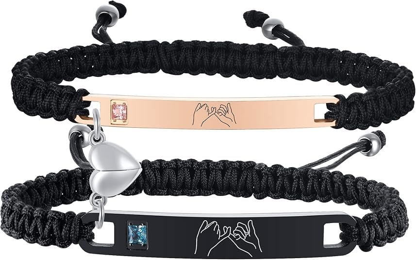Magnetic Couples Bracelet, Adjustable Matching Macrame Bracelets, Stainless Steel Distance Relationship Bracelet, BF and GF Gifts
