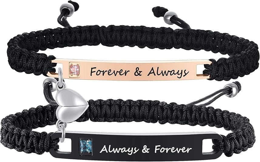 Magnetic Couples Bracelet, Adjustable Matching Macrame Bracelets, Stainless Steel Distance Relationship Bracelet, BF and GF Gifts