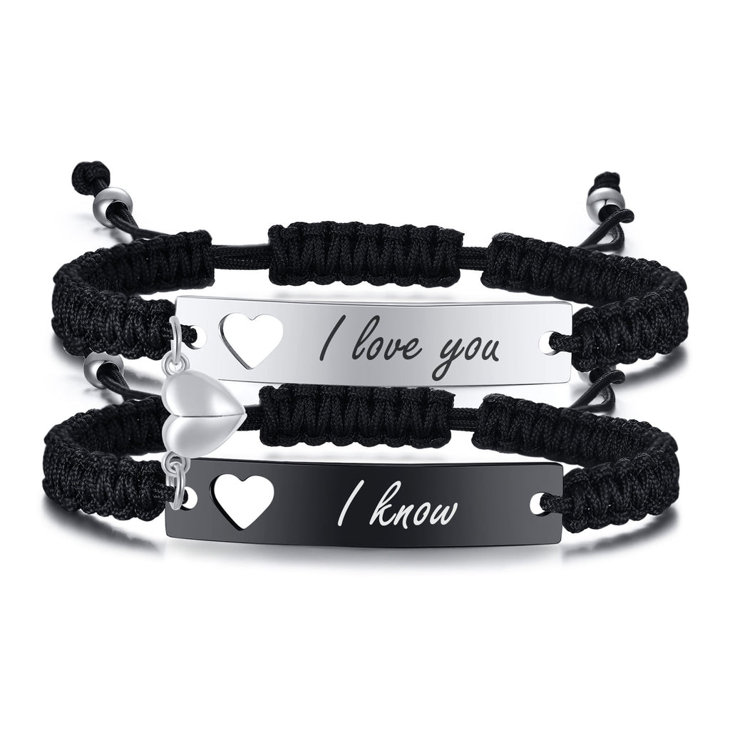 Magnetic Couples Bracelet, Adjustable Matching Macrame Bracelets, Stainless Steel Distance Relationship Bracelet, BF and GF Gifts