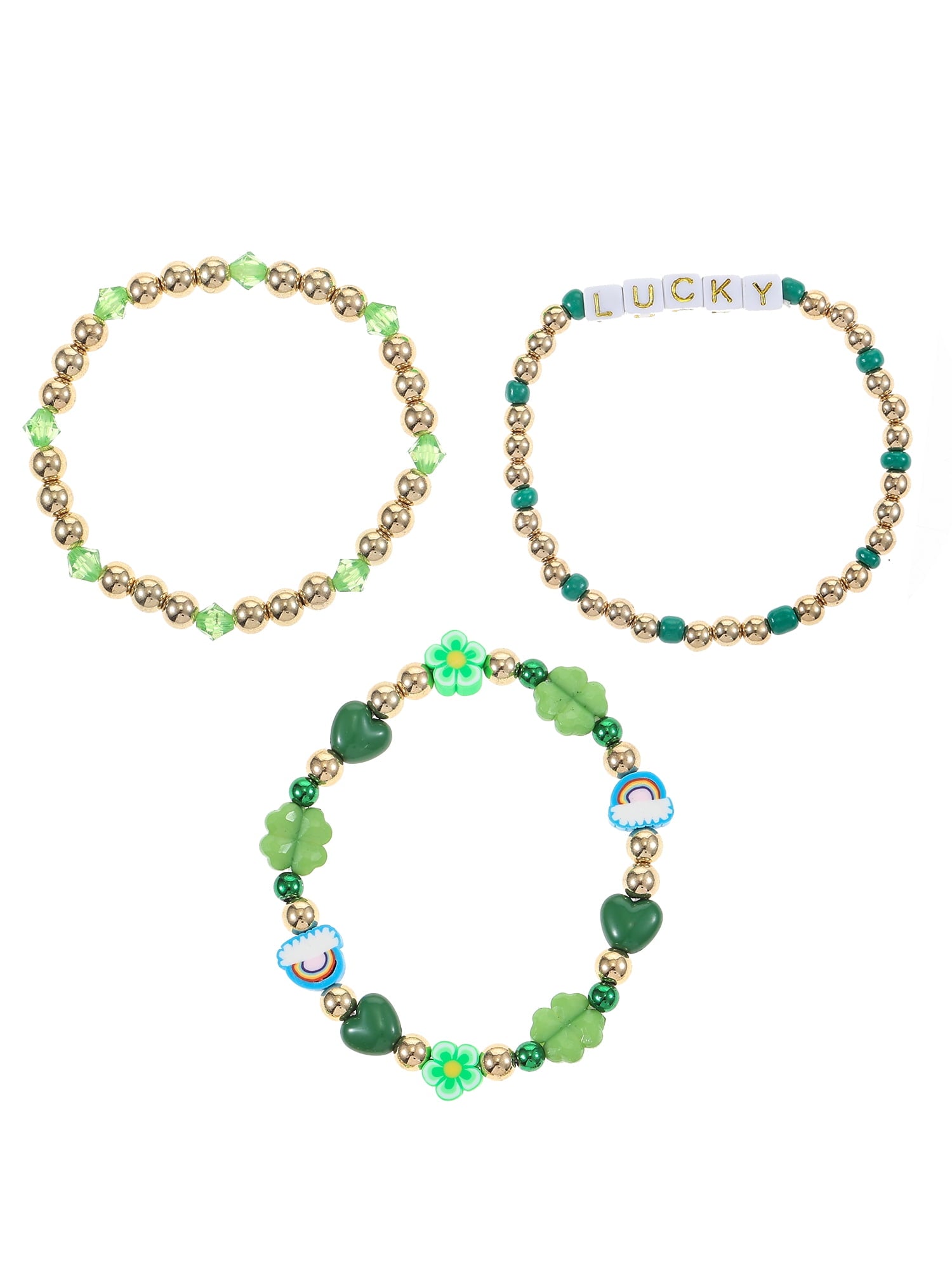 St. Patrick's Day Bead Stretch Bracelets, 3 Piece