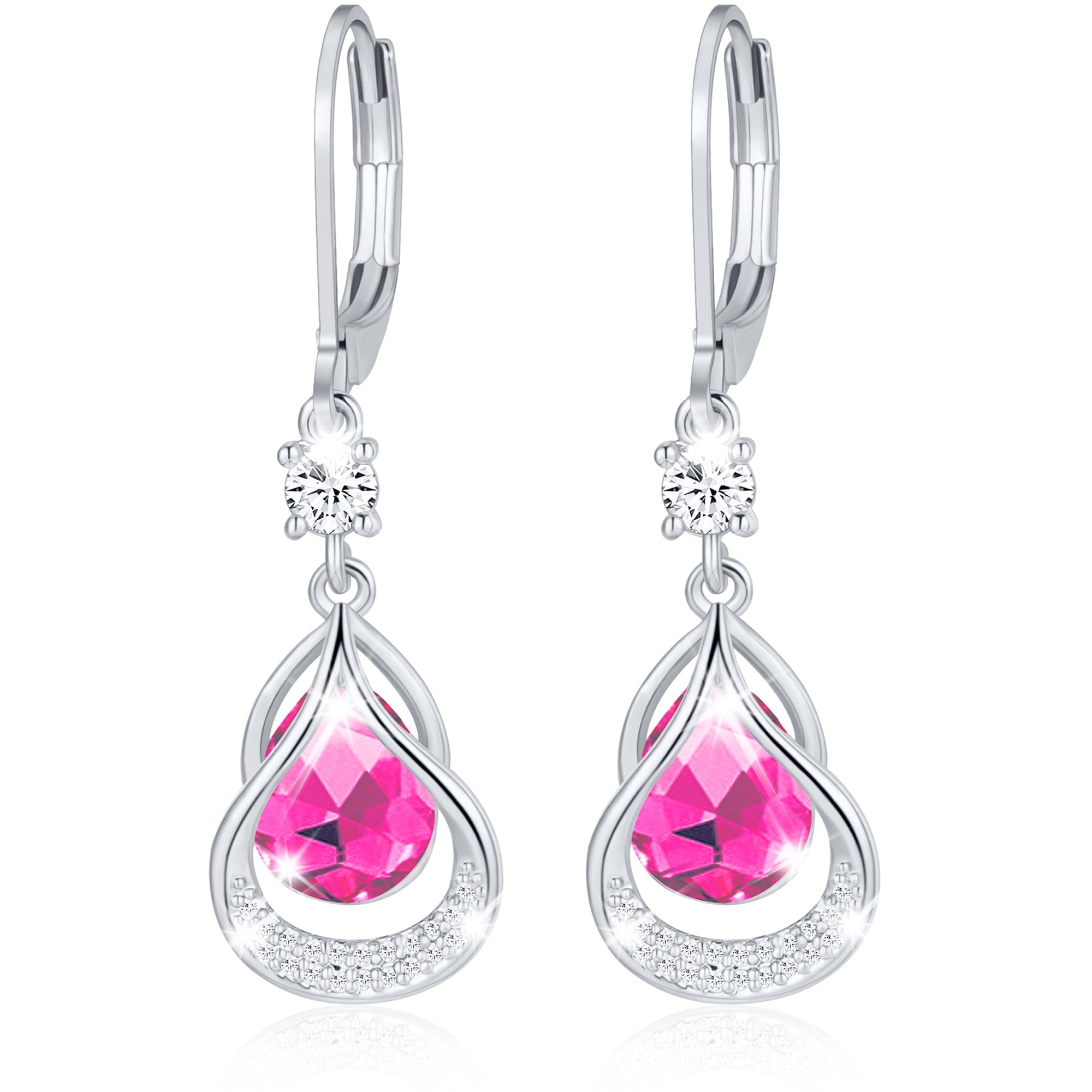 18K White Plated Drop Earrings for Women Girls Hypoallergenic S925 Sterling Post April Earrings with CZ Easter Basket Stuffers Jewelry Gifts Teen Adults Kids