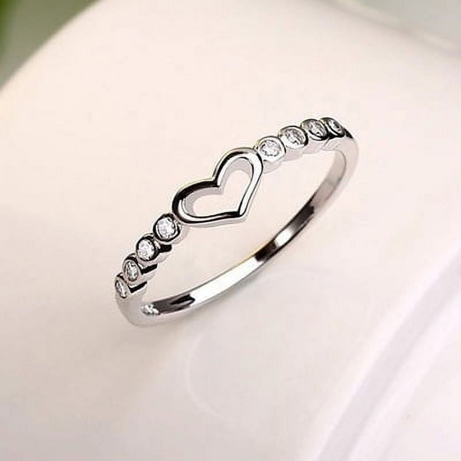 Women's 925 Sterling Blue Sapphire Ring CZ Heart Ring