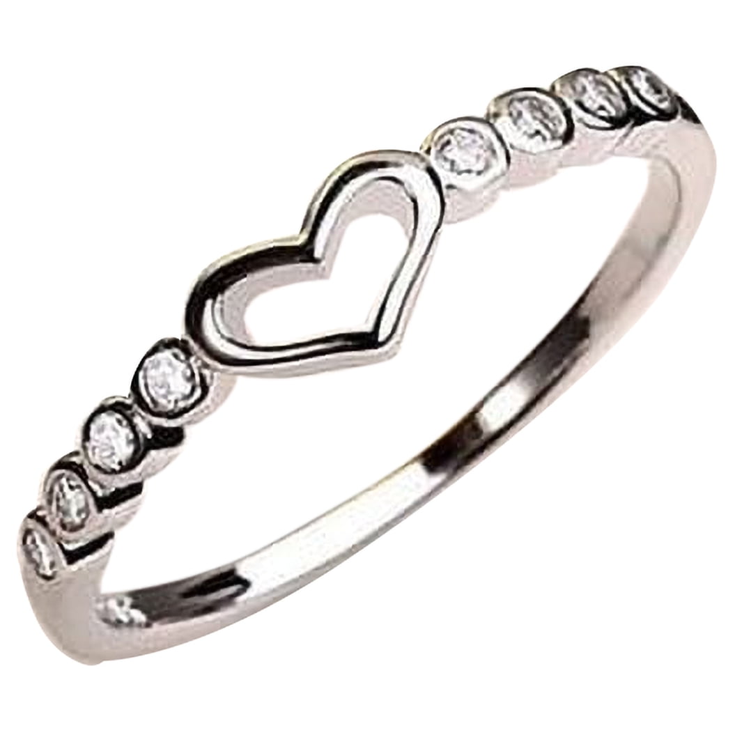 Women's 925 Sterling Blue Sapphire Ring CZ Heart Ring