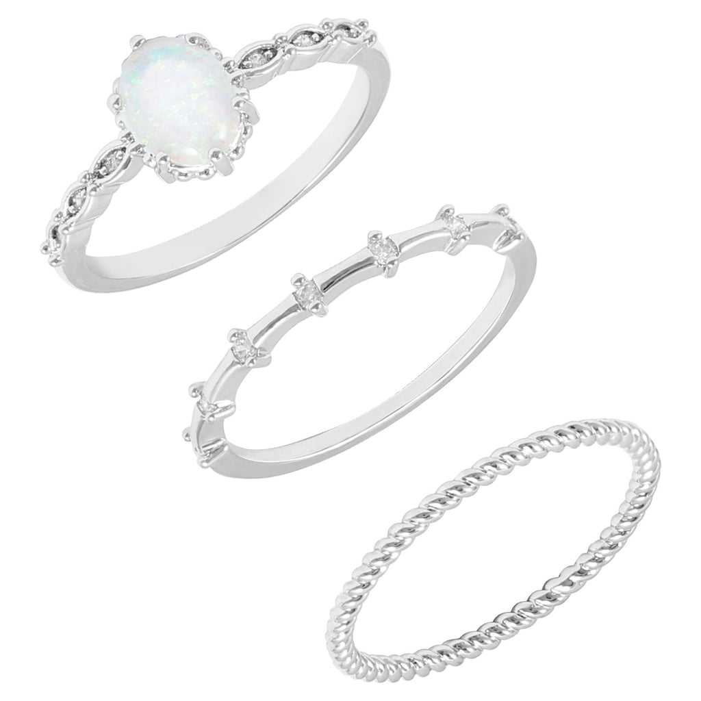Women's Believe in Fine Plate Opal Ring with AAA CZ Stones in Size 9.