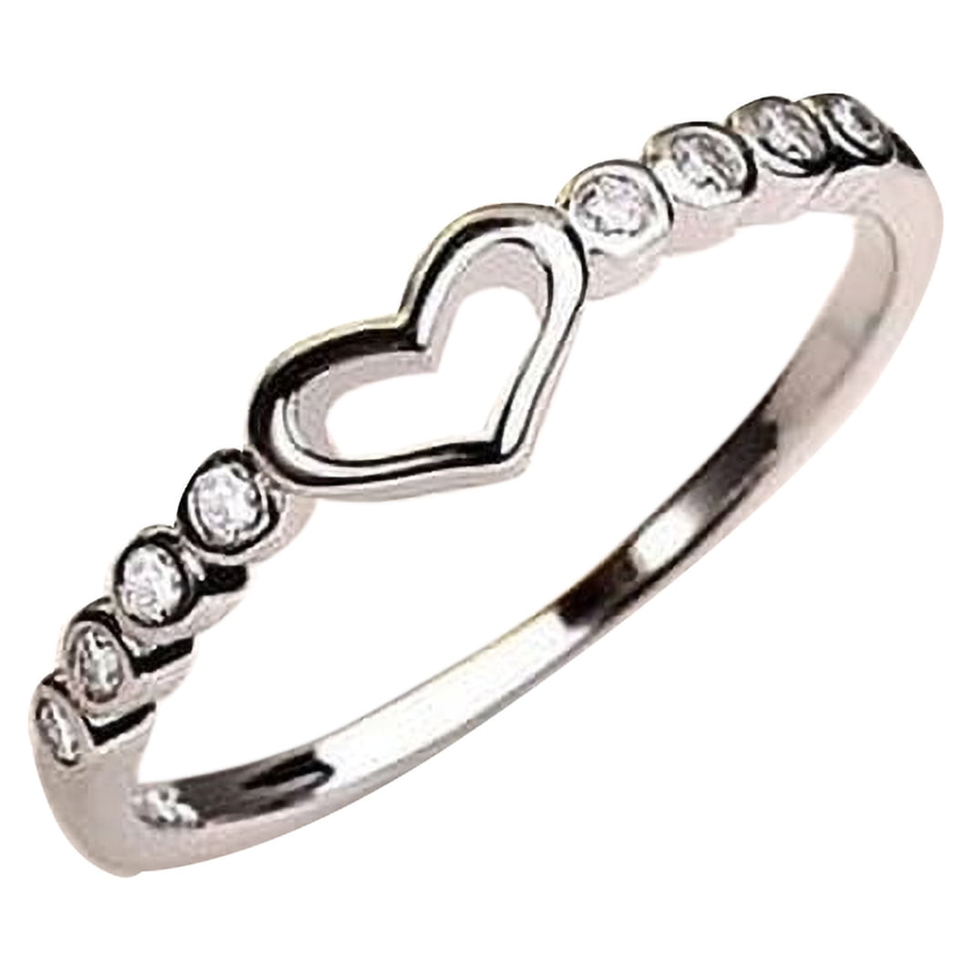Women's 925 Sterling Blue Sapphire Ring CZ Heart Ring