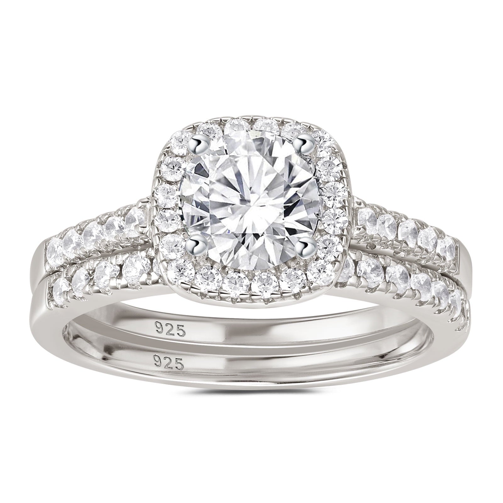 2Ct Round Cut Wedding Rings for Women Halo Engagement Ring Sets 925 Sterling CZ Size 8