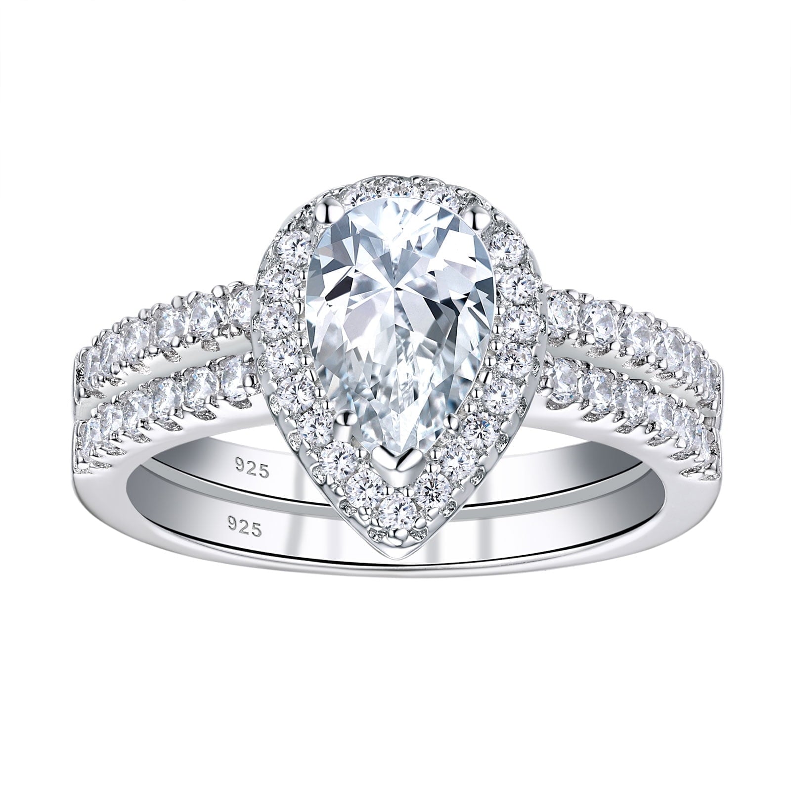 2Ct Round Cut Wedding Rings for Women Halo Engagement Ring Sets 925 Sterling CZ Size 8