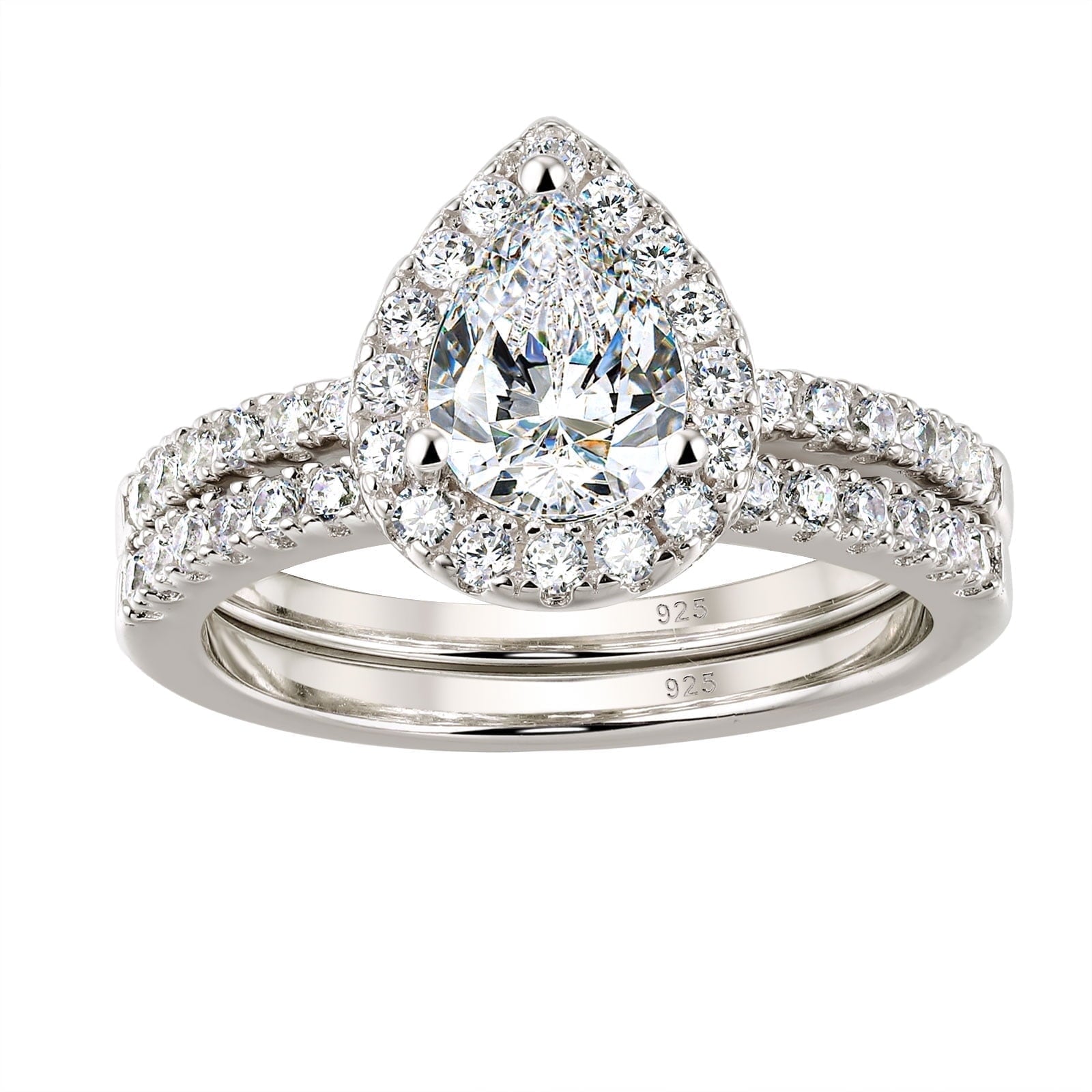 2Ct Round Cut Wedding Rings for Women Halo Engagement Ring Sets 925 Sterling CZ Size 8