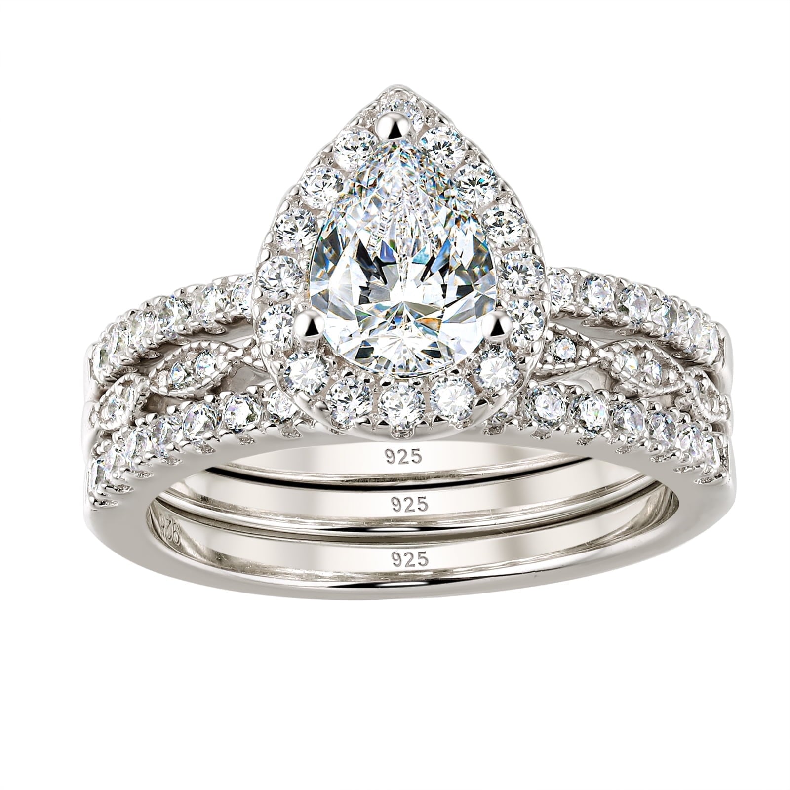 2Ct Round Cut Wedding Rings for Women Halo Engagement Ring Sets 925 Sterling CZ Size 8