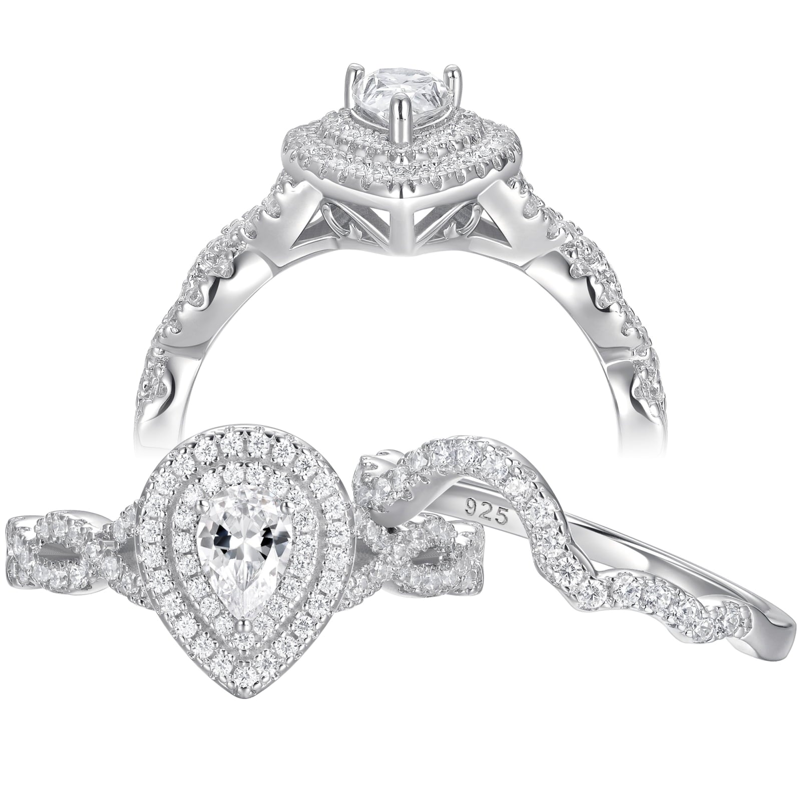 2Ct Round Cut Wedding Rings for Women Halo Engagement Ring Sets 925 Sterling CZ Size 8