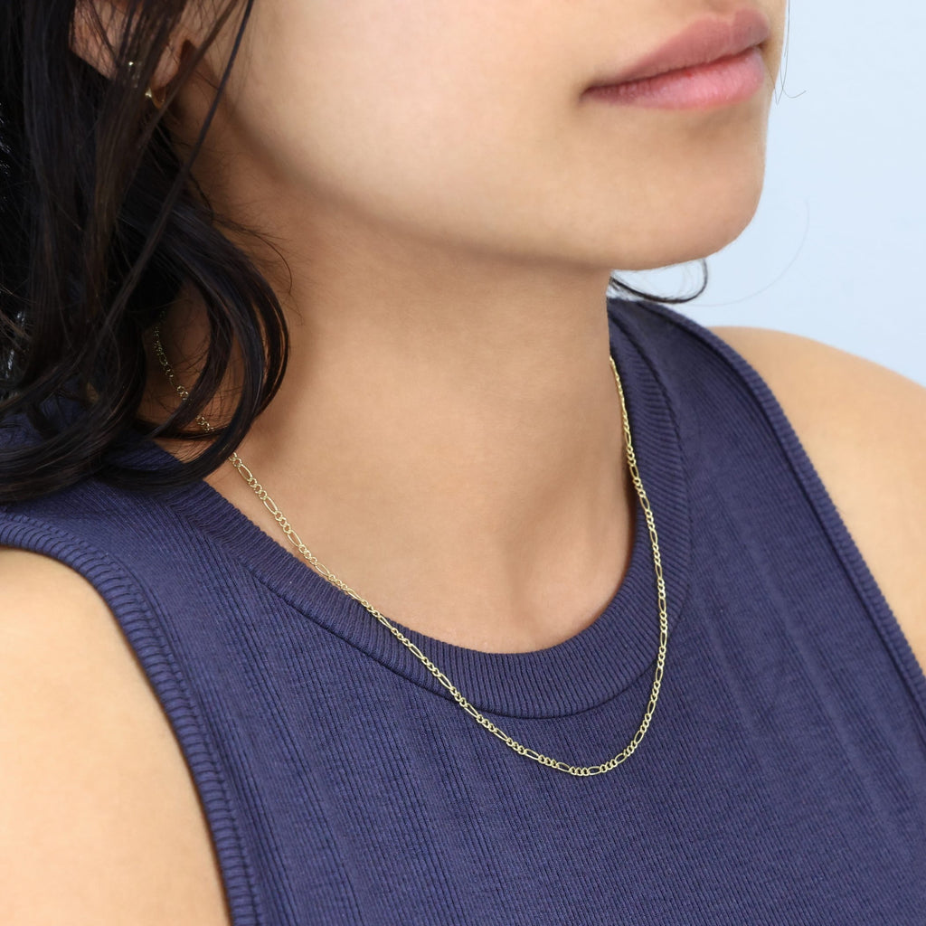 10k Yellow Figaro Link 2mm Chain Necklace (16"-26") Dainty Italian Jewelry for Men &amp; Women