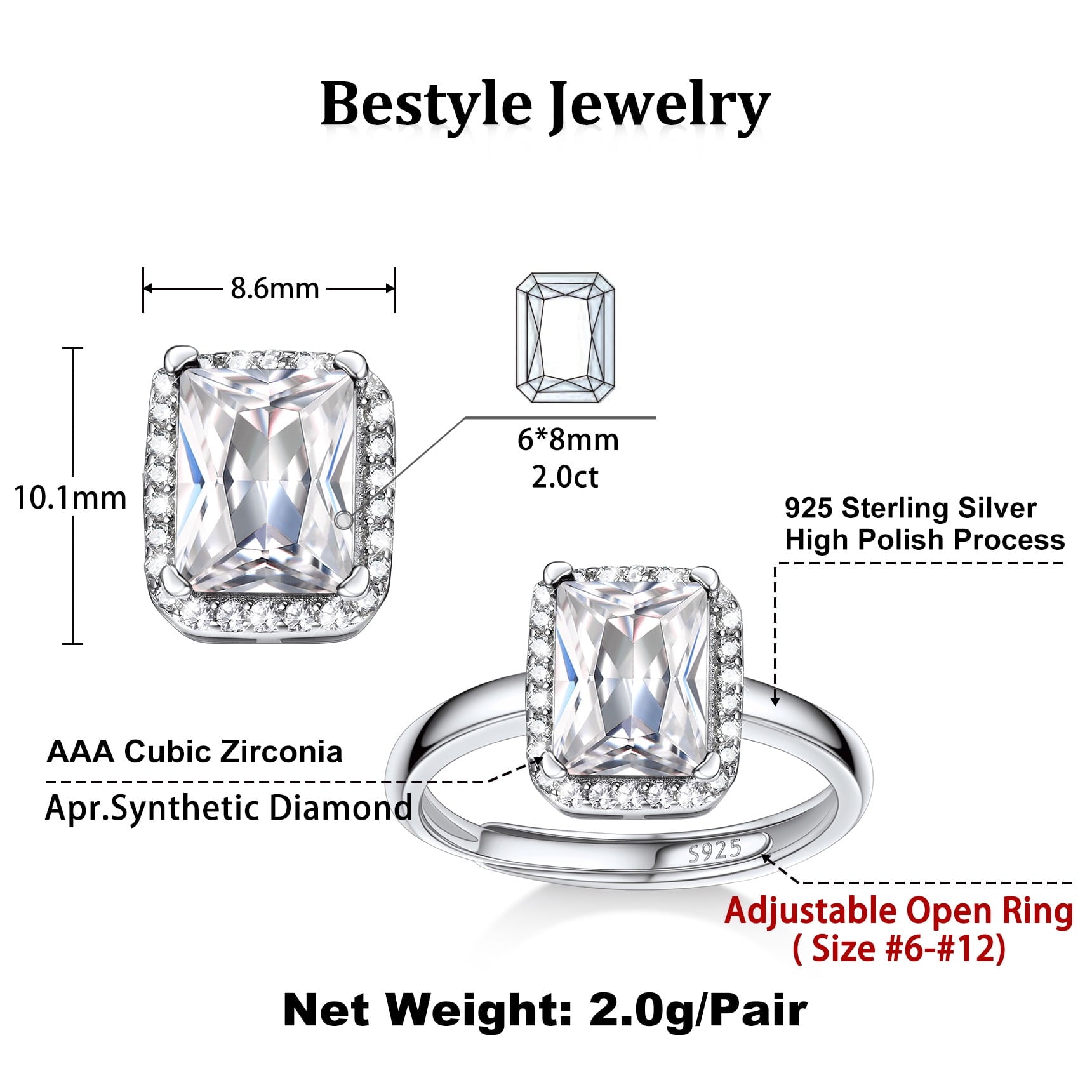 S925 Sterling Heart Rings for Women Sparkle Open Band Ring July Created Ruby Rings Size 6-12