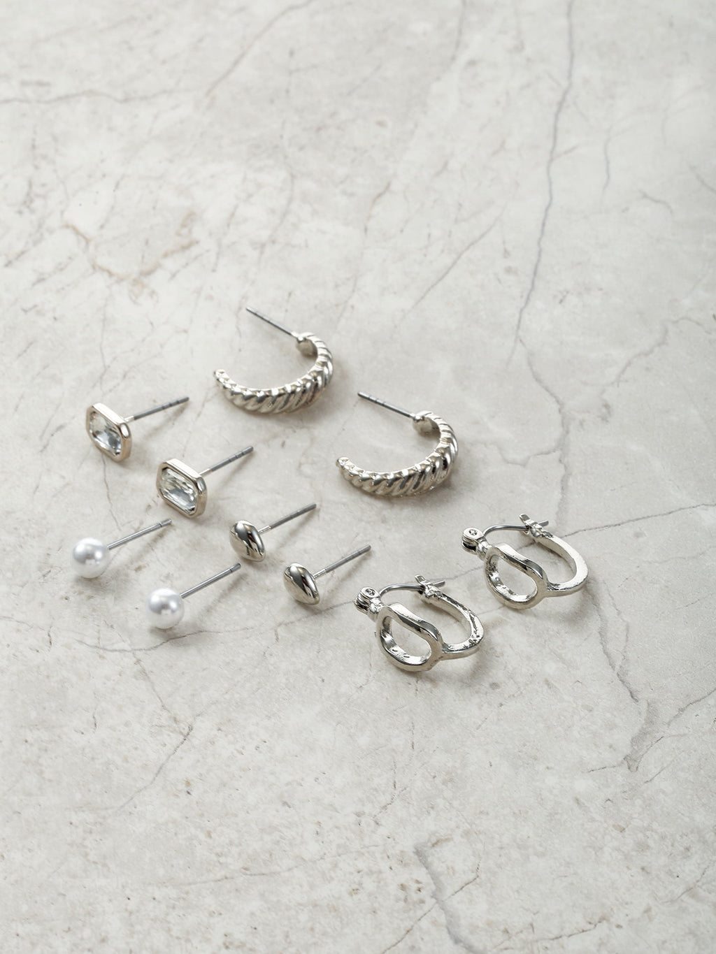 Silvertone Multi Earring Set, 5 Pairs, Initial B