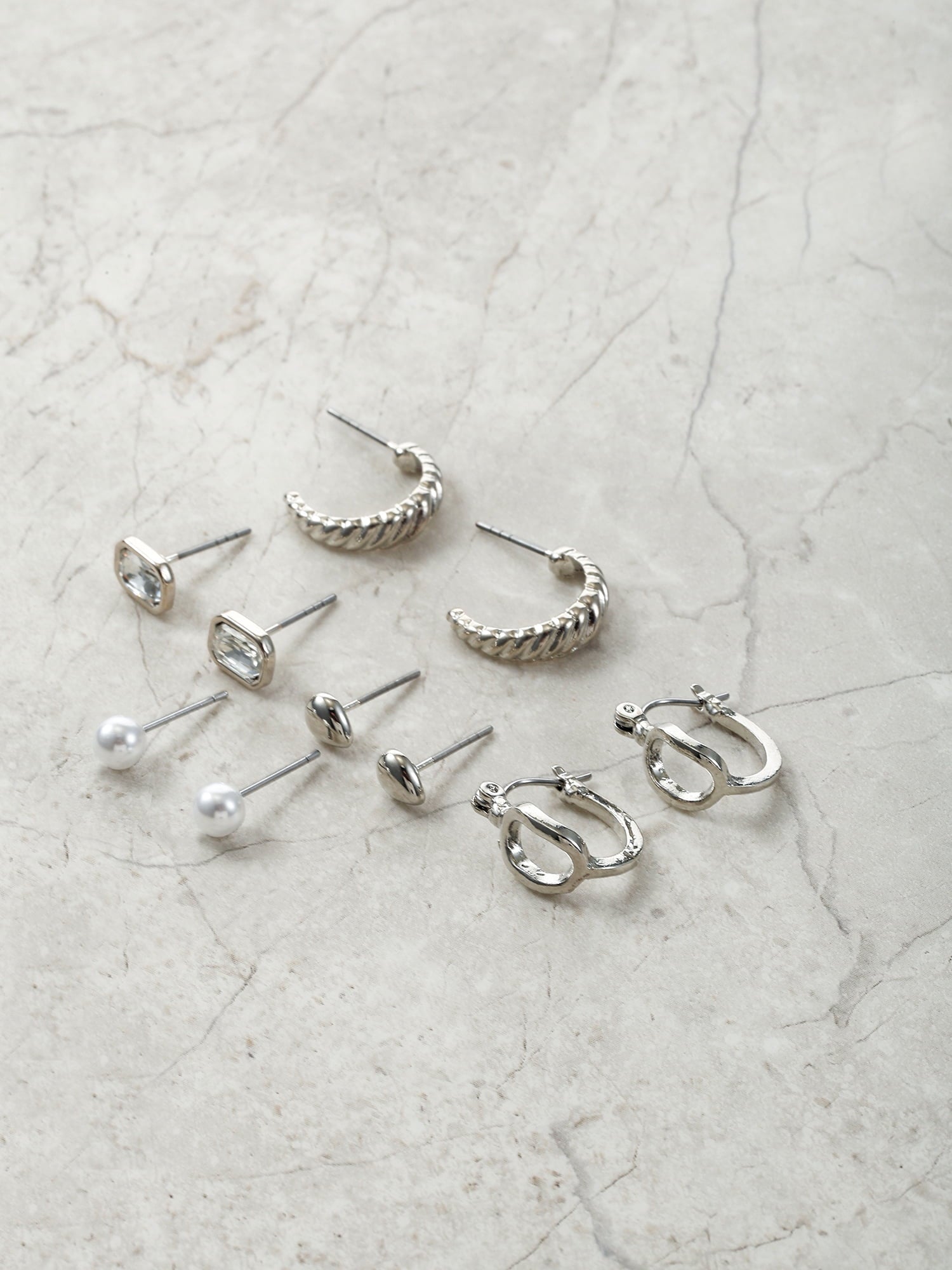 Silvertone Multi Earring Set, 5 Pairs, Initial B
