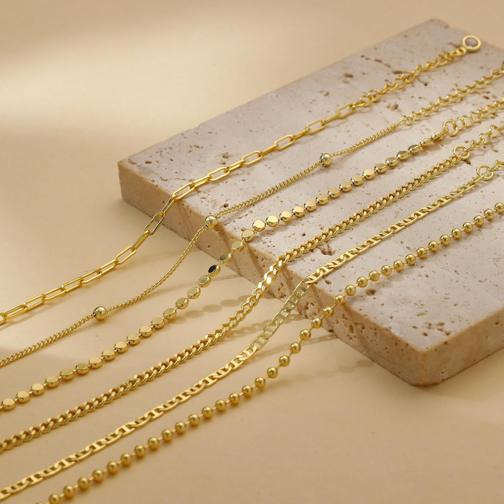 6PCS Bracelets for Women 14K Plated Dainty Layered Stacking Jewelry Set Gifts