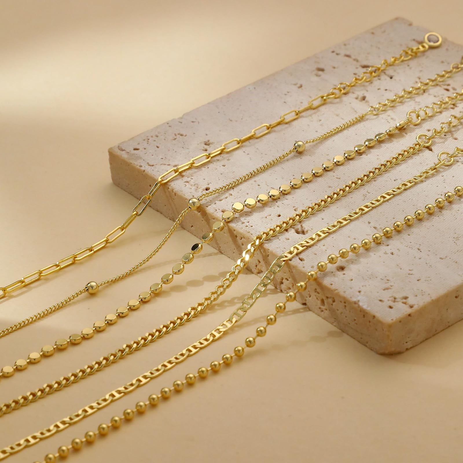 6PCS Bracelets for Women 14K Plated Dainty Layered Stacking Jewelry Set Gifts