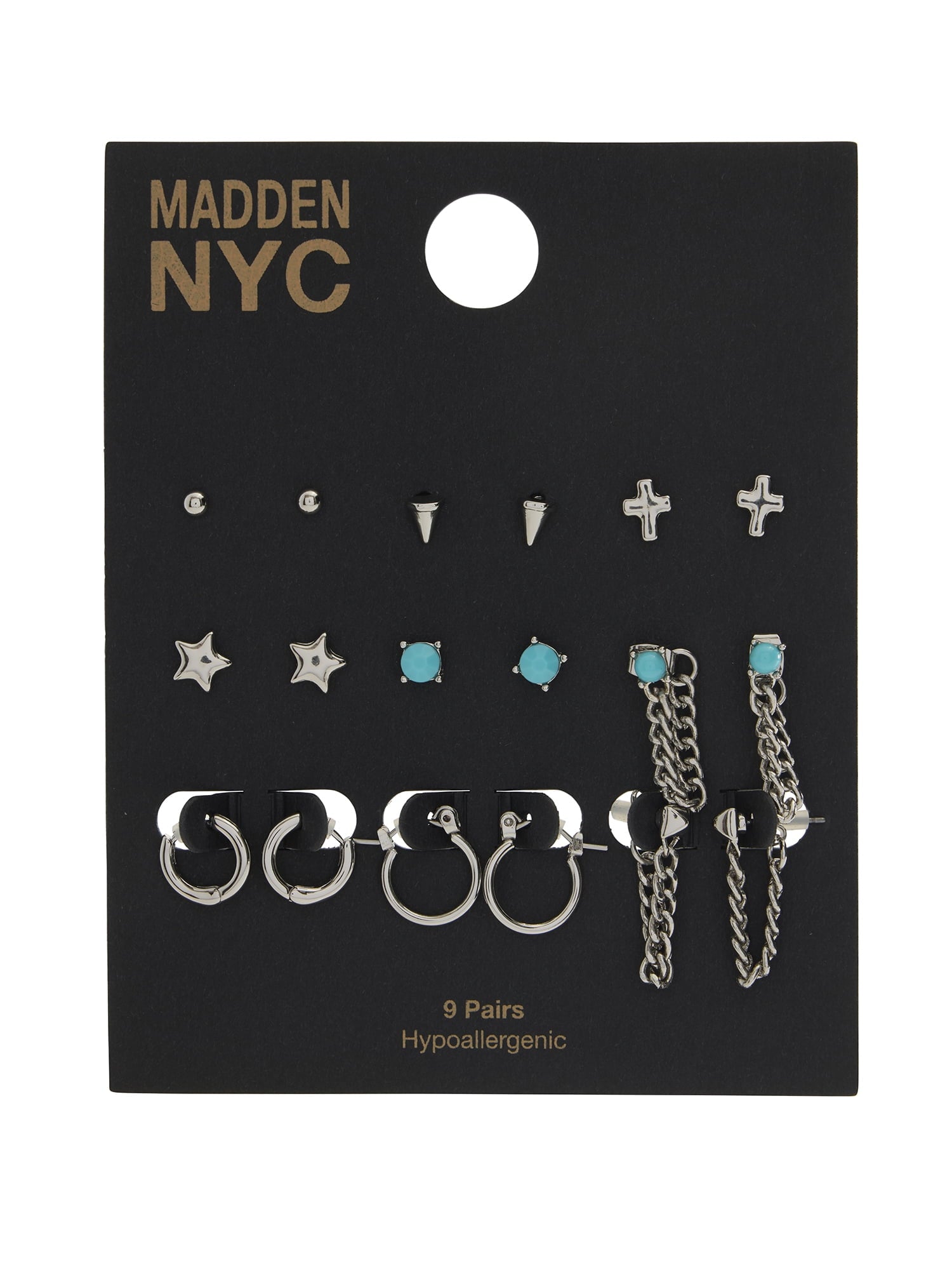 Women's Tone Western Mixed Stud &amp; Hoop 9-Piece Earring Set