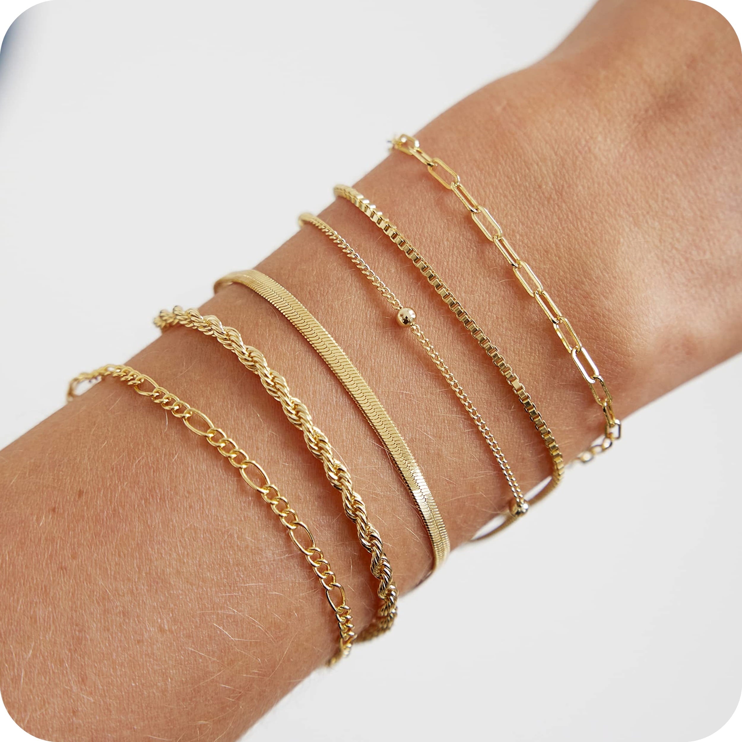 6PCS Bracelets for Women 14K Plated Dainty Layered Stacking Jewelry Set Gifts