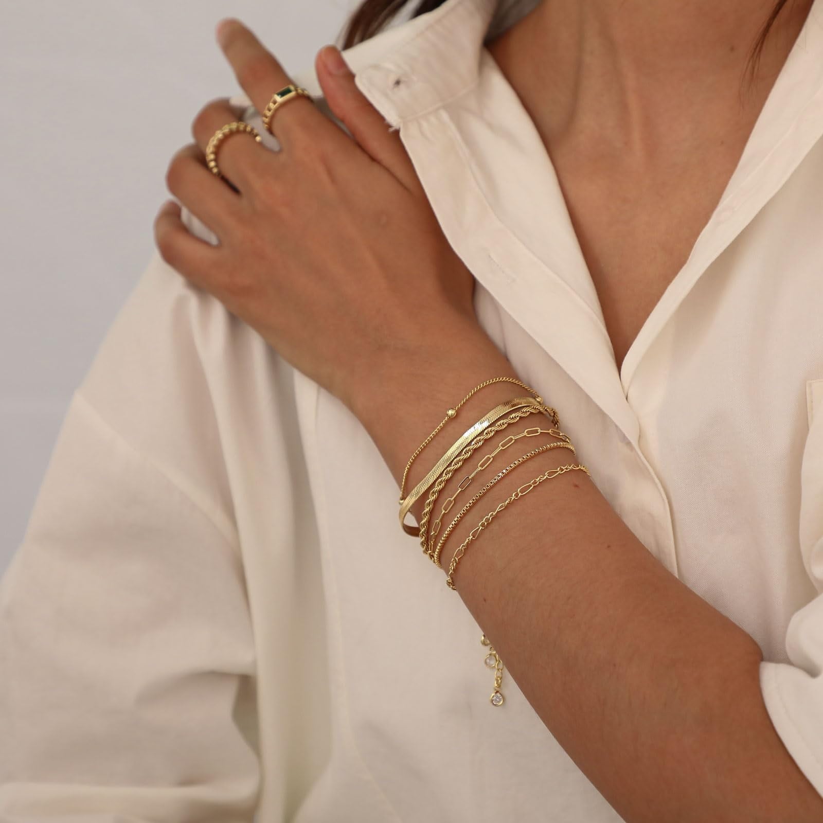 6PCS Bracelets for Women 14K Plated Dainty Layered Stacking Jewelry Set Gifts