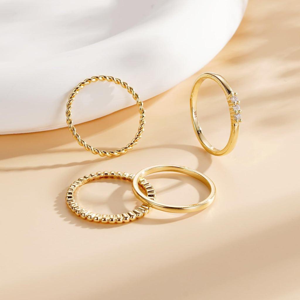 4PCS S925 Sterling Plated Rings for Women Non Tarnish CZ Thumb Pinky Stackable Ring Set Valentines Day Jewelry Gifts Her Teen Girlfriend Adults Ideas Size 6/7/8/9/10