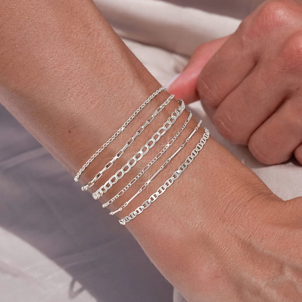 6PCS Bracelets for Women 14K Plated Dainty Layered Stacking Jewelry Set Gifts