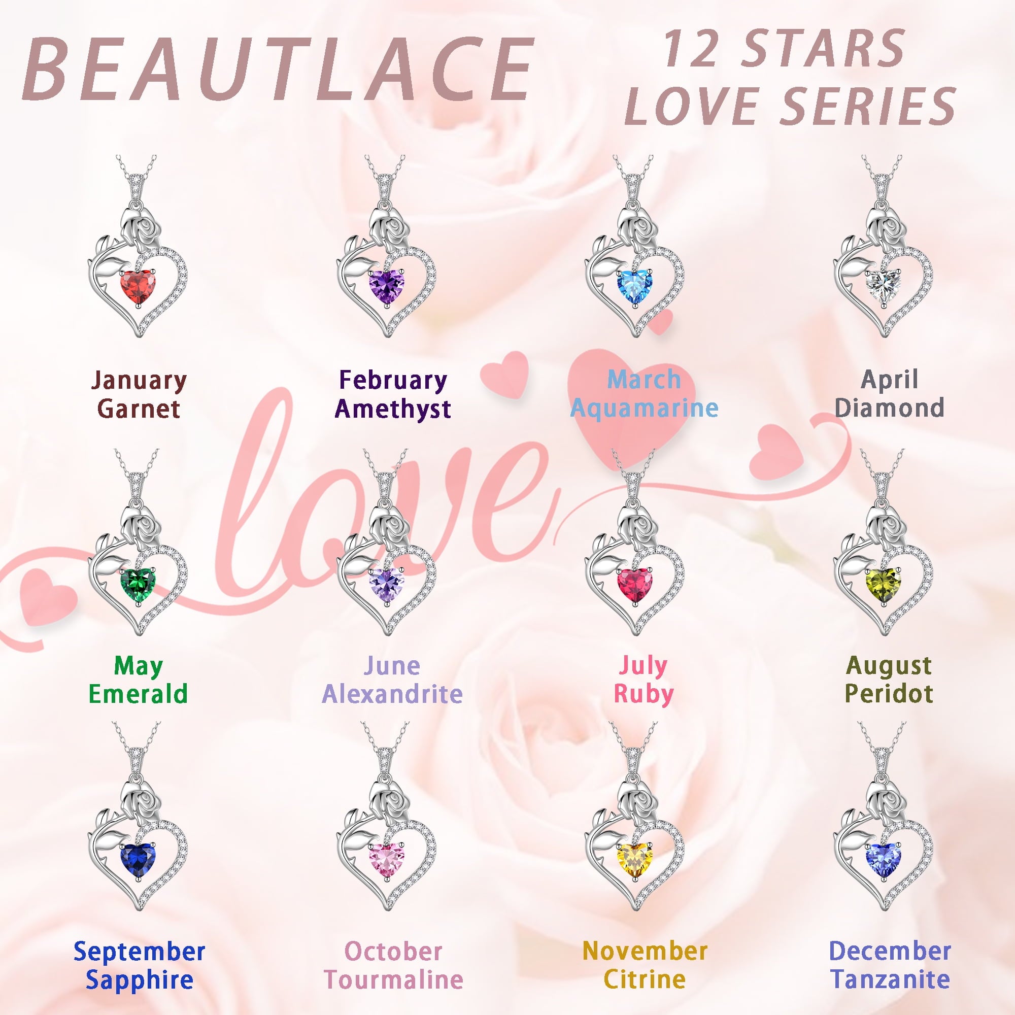 925 Sterling Necklace Rose Flower Heart Pendant Jewelry Valentines Gifts for Women Mom Wife/Lover