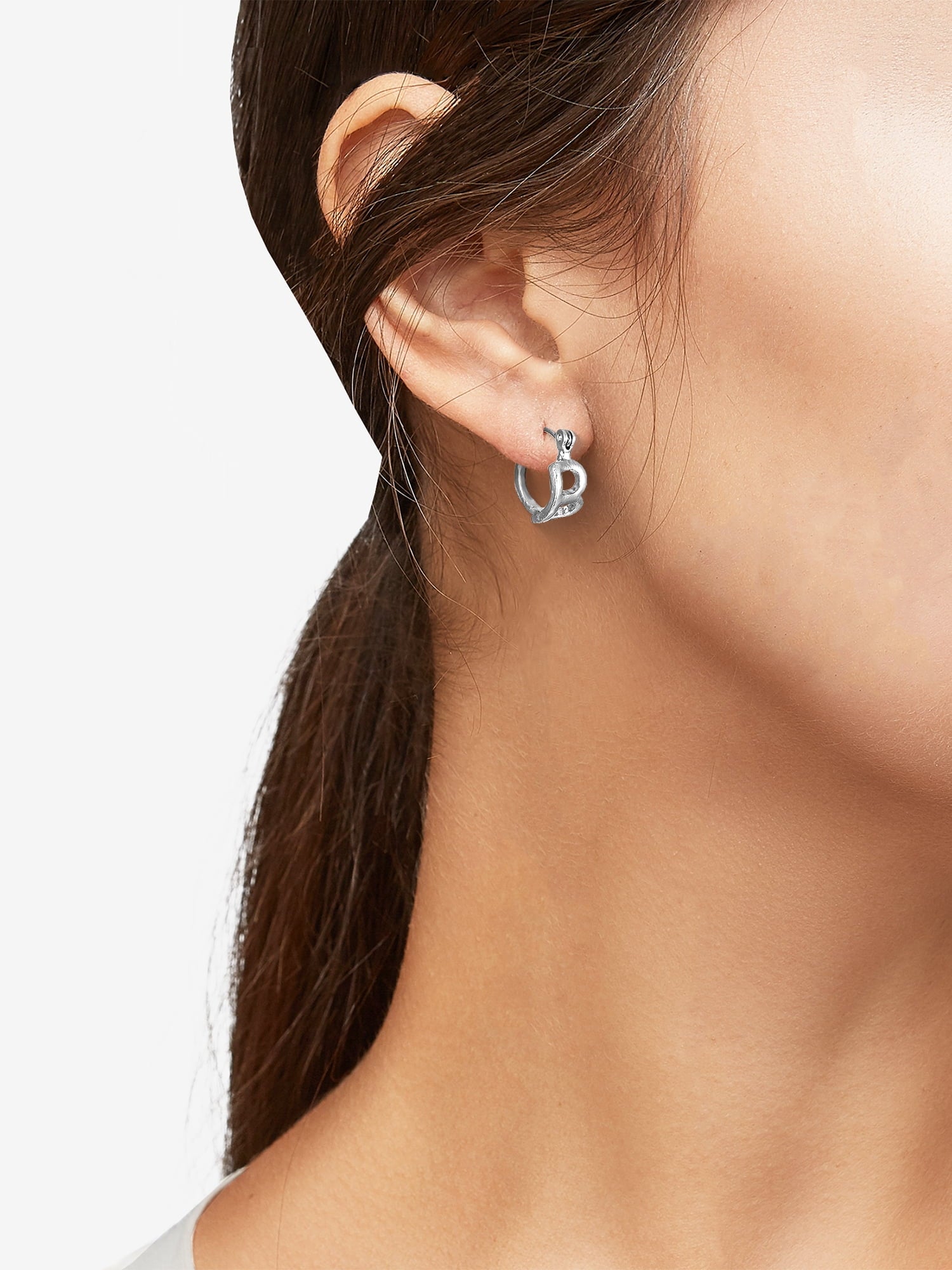 Silvertone Multi Earring Set, 5 Pairs, Initial B