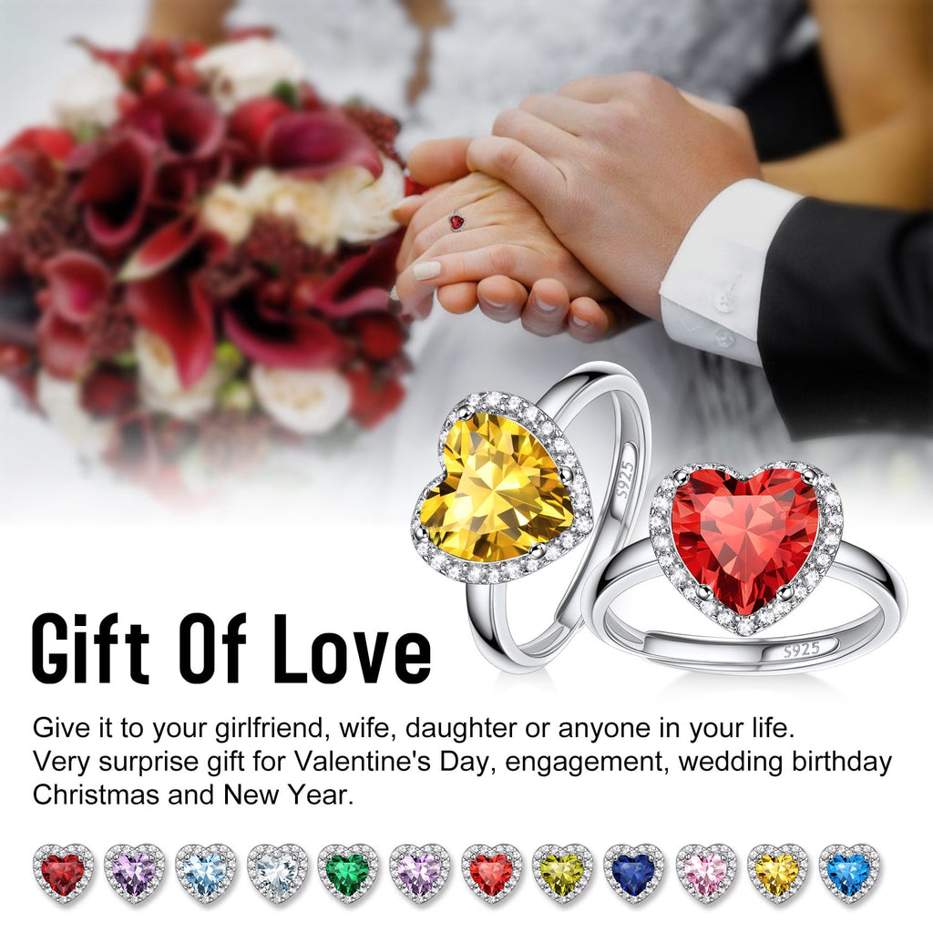 S925 Sterling Heart Rings for Women Sparkle Open Band Ring July Created Ruby Rings Size 6-12