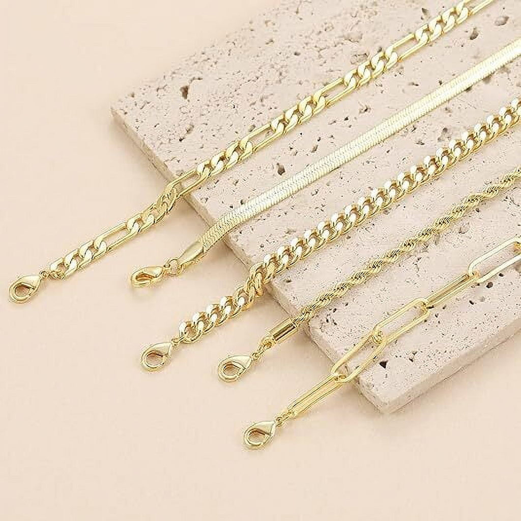 Bracelets for Women, 14K Plated Jewelry Sets for Women Thin Dainty Stackable Cuban Link Paperclip Chain Bracelet Pack Accessories Gifts