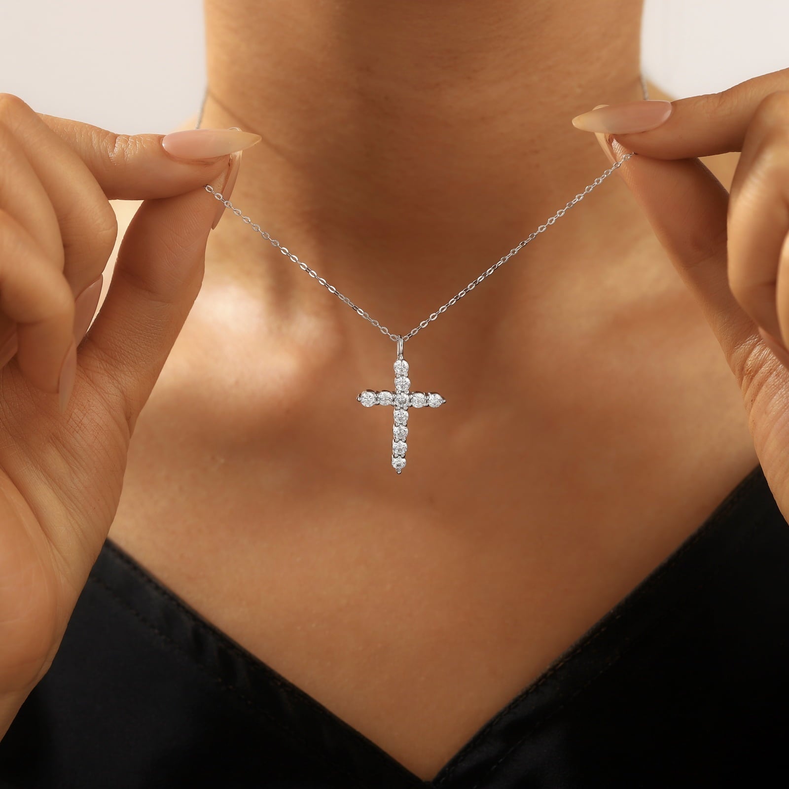 14K Plated Zirconia Cross Pendant Necklace for Women with 925