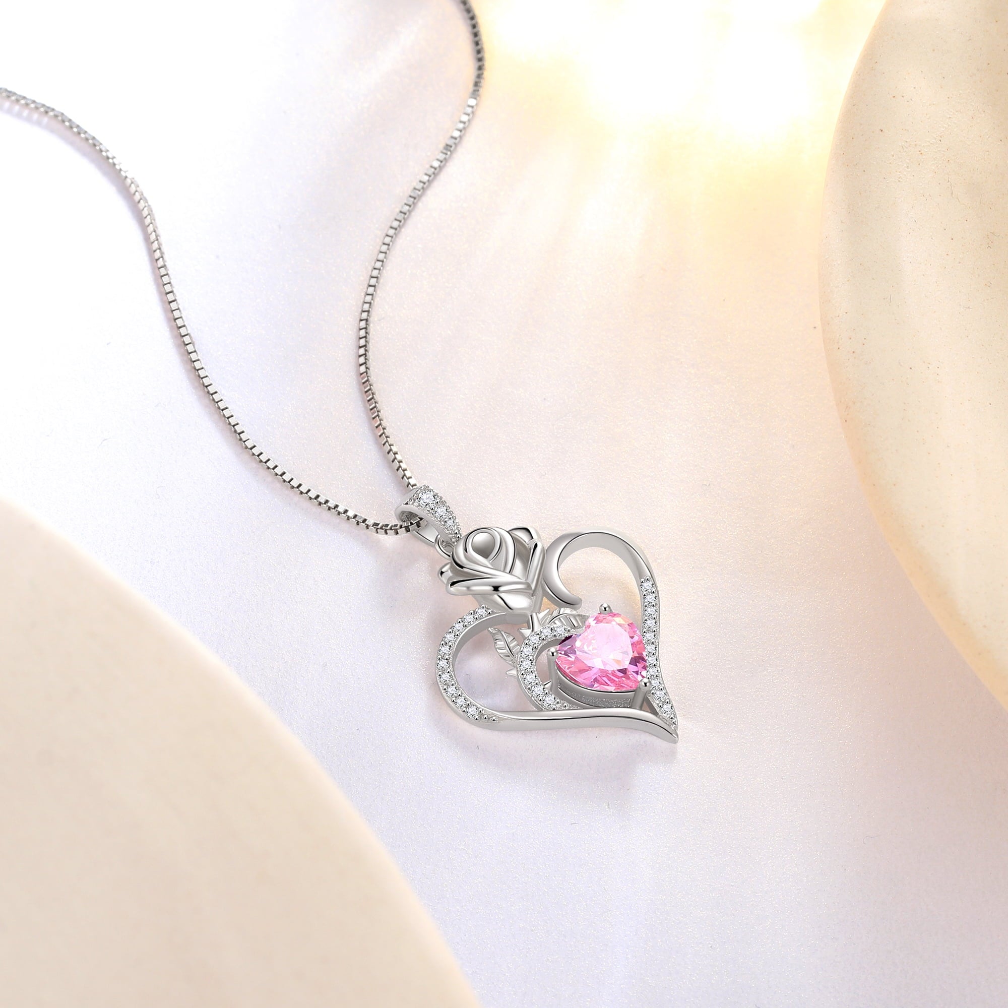 925 Sterling Necklace Rose Flower Heart Pendant Jewelry Valentines Gifts for Women Mom Wife/Lover