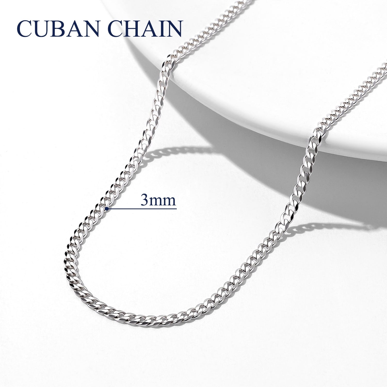 Solid 925 Sterling Chain Necklace 3mm Flat Curb Cuban Link Chain Jewelry for Men Women